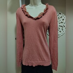 Ann Taylor Ruffled V-Neck Long Sleeve Top